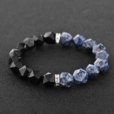 Natural Blue Patterned Stone & Black Agate Power Protection Bracelet